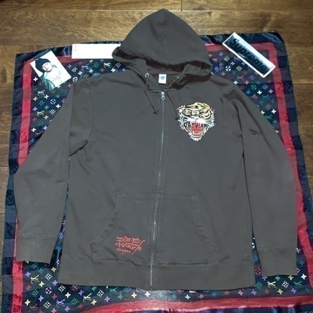 ON HOLD - DON ED HARDY CHRISTIAN AUDIGIER Tiger Hoodie Terrycloth Zip Up - Picture 2 of 9